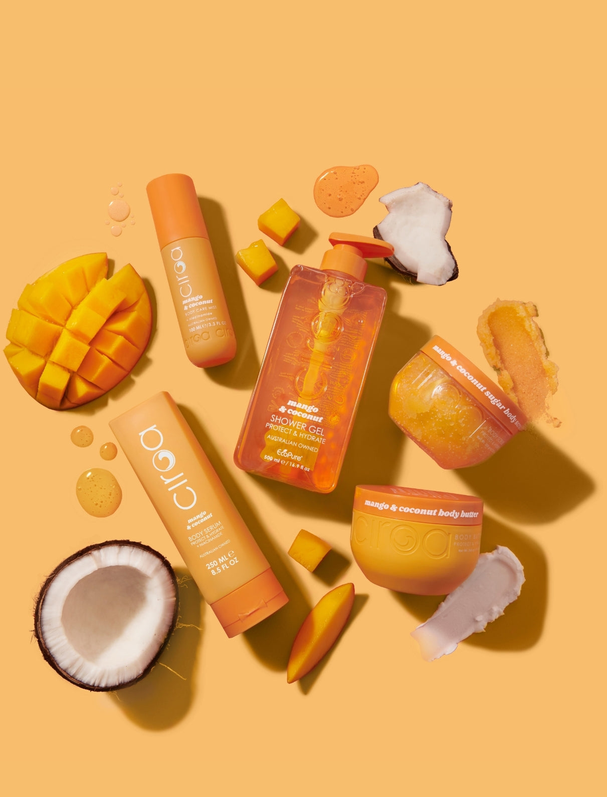 Mango & Coconut Shower Gel, Body Scrub, Body Butter, Bodycare Mist & Body Serum
