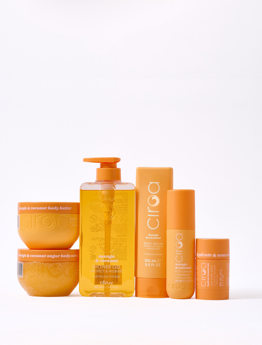 Mango & Coconut Shower Gel, Body Scrub, Body Butter, Bodycare Mist, Body Serum & Sleek Stick
